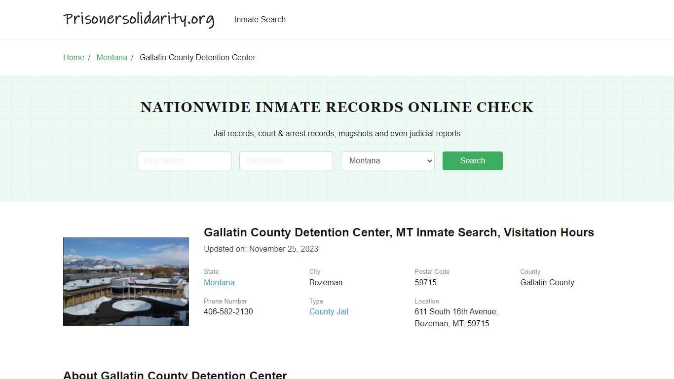 Gallatin County Detention Center, MT Inmate Search, Visitation Hours